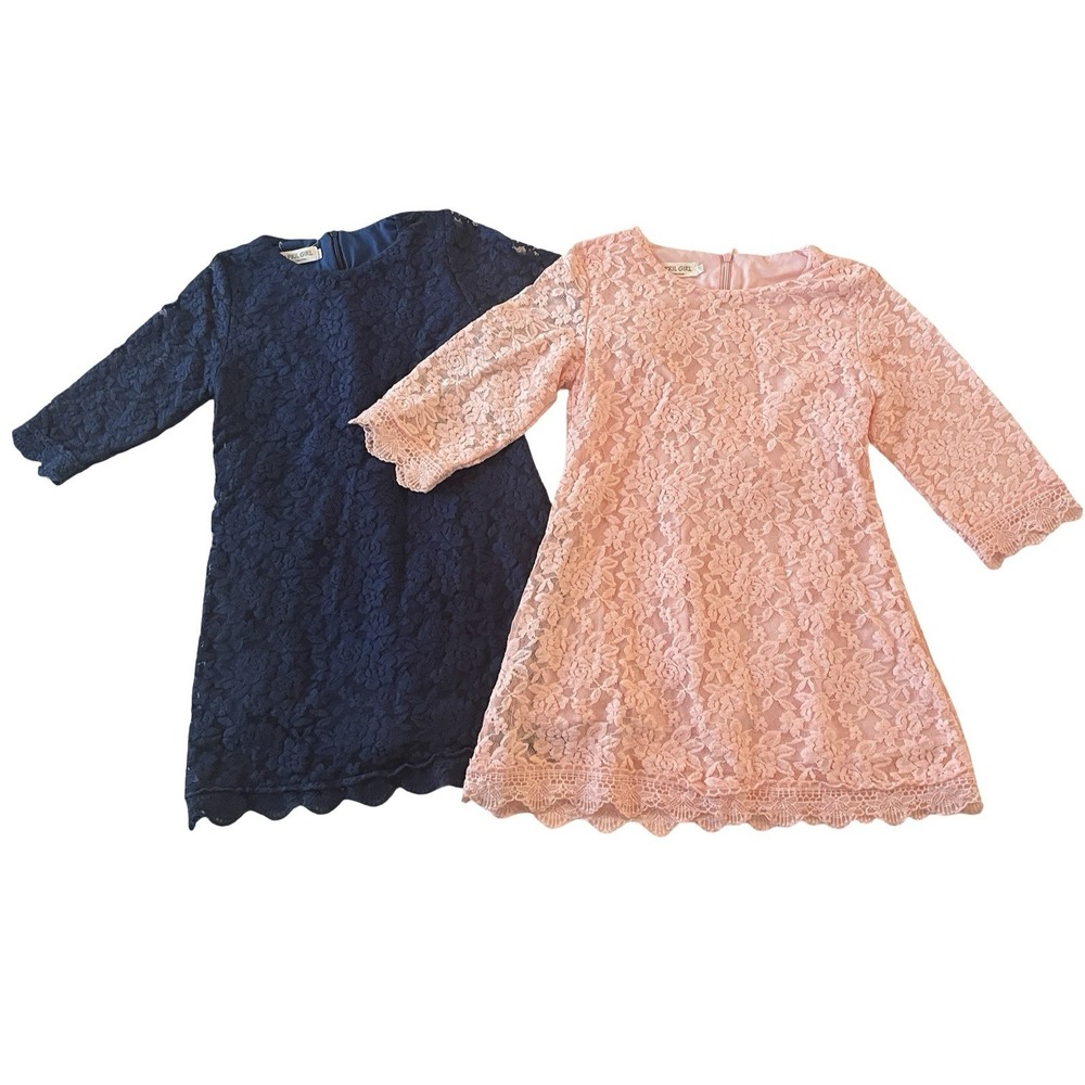 April Girl Girls' Size UK 140 / US M 8 Lace Dresses, Lot of 2,‎ Pink & Navy Blue